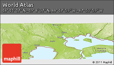 Physical Panoramic Map of the Area around 48° 54' 57" N, 88° 19' 29" W