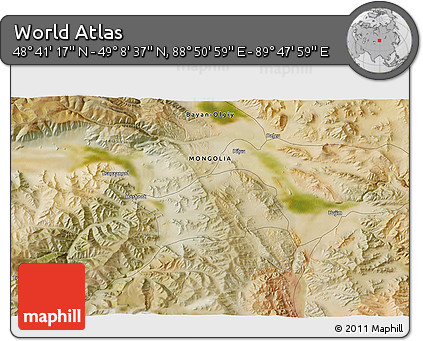Satellite 3D Map of the Area around 48° 54' 57" N, 89° 19' 29" E