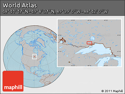 Gray Location Map of the Area around 48° 54' 57" N, 89° 10' 30" W, hill shading