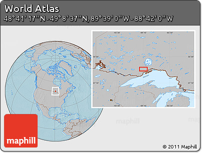 Gray Location Map of the Area around 48° 54' 57" N, 89° 10' 30" W, hill shading