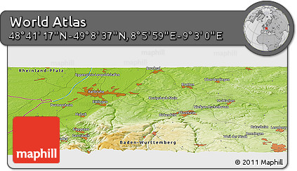 Physical Panoramic Map of the Area around 48° 54' 57" N, 8° 34' 29" E