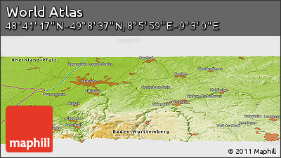 Physical Panoramic Map of the Area around 48° 54' 57" N, 8° 34' 29" E