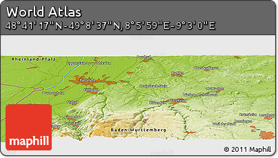 Physical Panoramic Map of the Area around 48° 54' 57" N, 8° 34' 29" E