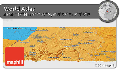 Political Panoramic Map of the Area around 48° 54' 57" N, 8° 34' 29" E