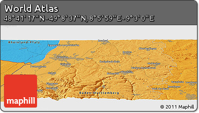 Political Panoramic Map of the Area around 48° 54' 57" N, 8° 34' 29" E