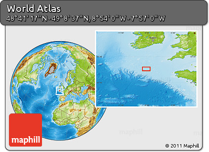 Physical Location Map of the Area around 48° 54' 57" N, 8° 25' 30" W