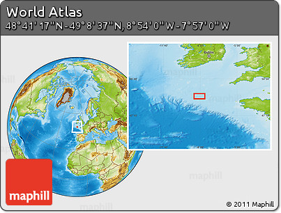 Physical Location Map of the Area around 48° 54' 57" N, 8° 25' 30" W