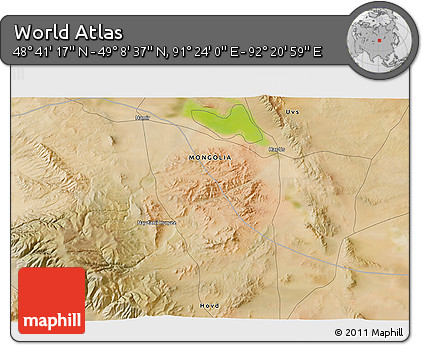 Satellite 3D Map of the Area around 48° 54' 57" N, 91° 52' 30" E