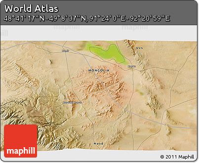 Satellite 3D Map of the Area around 48° 54' 57" N, 91° 52' 30" E