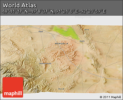 Satellite 3D Map of the Area around 48° 54' 57" N, 91° 52' 30" E