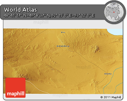 Physical 3D Map of the Area around 48° 54' 57" N, 92° 43' 29" E