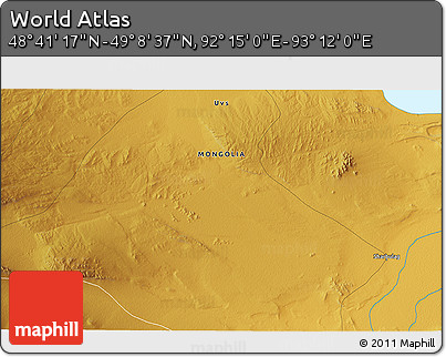 Physical 3D Map of the Area around 48° 54' 57" N, 92° 43' 29" E