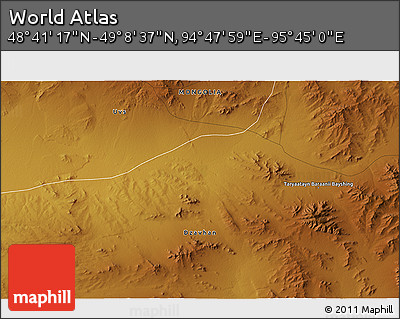 Physical 3D Map of the Area around 48° 54' 57" N, 95° 16' 30" E