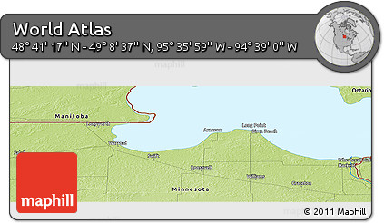 Physical Panoramic Map of the Area around 48° 54' 57" N, 95° 7' 30" W