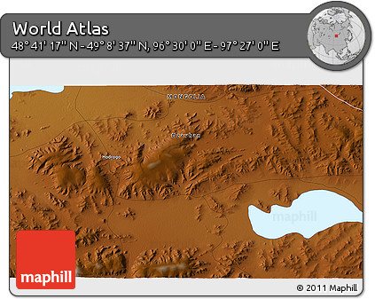 Physical 3D Map of the Area around 48° 54' 57" N, 96° 58' 29" E