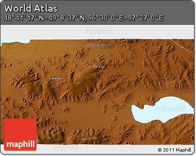Physical 3D Map of the Area around 48° 54' 57" N, 96° 58' 29" E