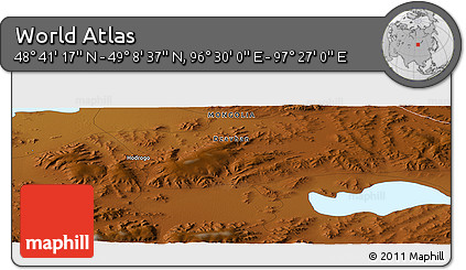 Physical Panoramic Map of the Area around 48° 54' 57" N, 96° 58' 29" E
