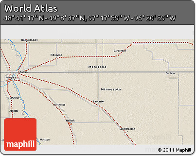 Shaded Relief 3D Map of the Area around 48° 54' 57" N, 96° 49' 29" W