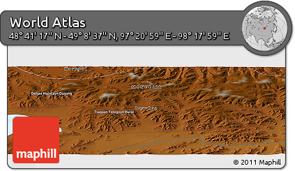 Physical Panoramic Map of the Area around 48° 54' 57" N, 97° 49' 29" E