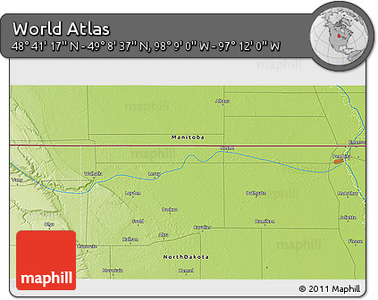 Physical 3D Map of the Area around 48° 54' 57" N, 97° 40' 30" W