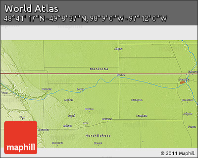 Physical 3D Map of the Area around 48° 54' 57" N, 97° 40' 30" W