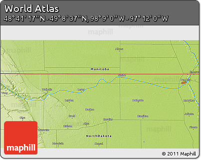 Physical 3D Map of the Area around 48° 54' 57" N, 97° 40' 30" W