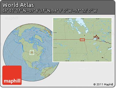 Savanna Style Location Map of the Area around 48° 54' 57" N, 97° 40' 30" W, hill shading