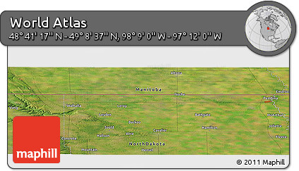 Satellite Panoramic Map of the Area around 48° 54' 57" N, 97° 40' 30" W
