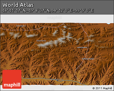 Physical 3D Map of the Area around 48° 54' 57" N, 98° 40' 30" E