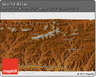 Physical 3D Map of the Area around 48° 54' 57" N, 98° 40' 30" E