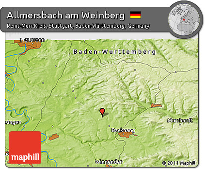 Physical 3D Map of Allmersbach Am Weinberg