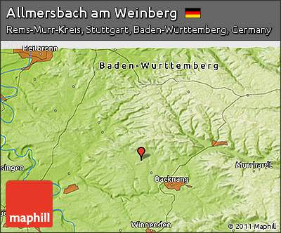 Physical 3D Map of Allmersbach Am Weinberg
