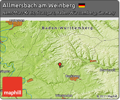 Physical 3D Map of Allmersbach Am Weinberg