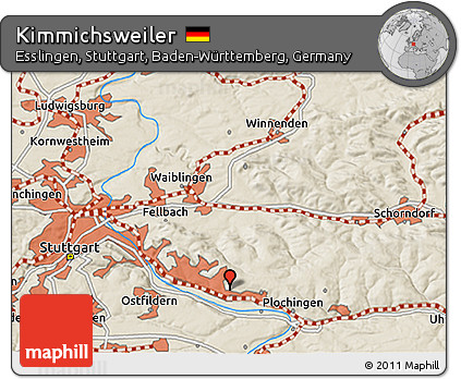 Shaded Relief 3D Map of Kimmichsweiler