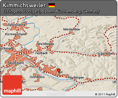 Shaded Relief 3D Map of Kimmichsweiler
