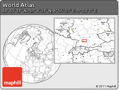 Blank Location Map of the Area around 48° 54' 57" N, 9° 25' 30" E