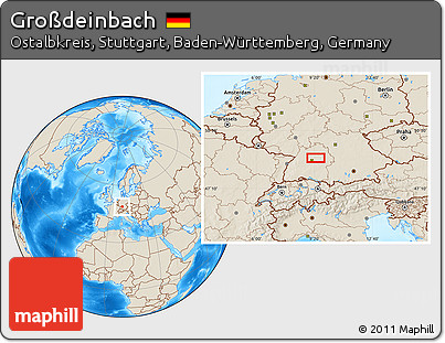 Shaded Relief Location Map of Großdeinbach