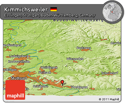 Physical Panoramic Map of Kimmichsweiler
