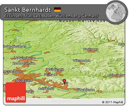 Physical Panoramic Map of Sankt Bernhardt