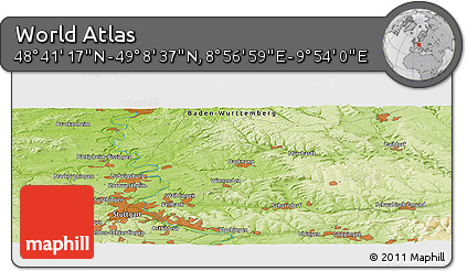 Physical Panoramic Map of the Area around 48° 54' 57" N, 9° 25' 30" E