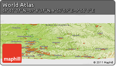 Physical Panoramic Map of the Area around 48° 54' 57" N, 9° 25' 30" E