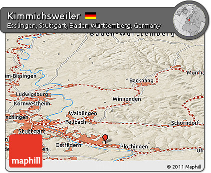 Shaded Relief Panoramic Map of Kimmichsweiler