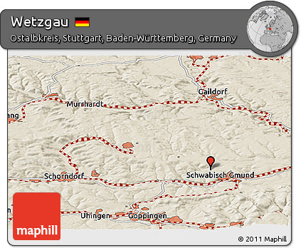 Shaded Relief Panoramic Map of Wetzgau