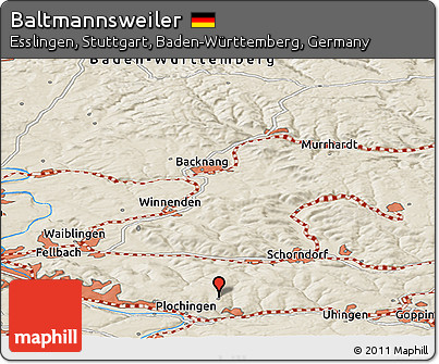 Shaded Relief Panoramic Map of Baltmannsweiler