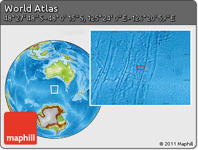 Physical Location Map of the Area around 48° 14' 2" S, 125° 52' 30" E
