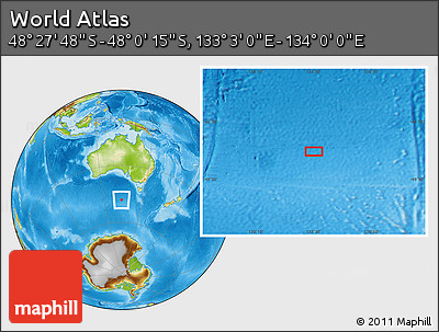 Physical Location Map of the Area around 48° 14' 2" S, 133° 31' 30" E