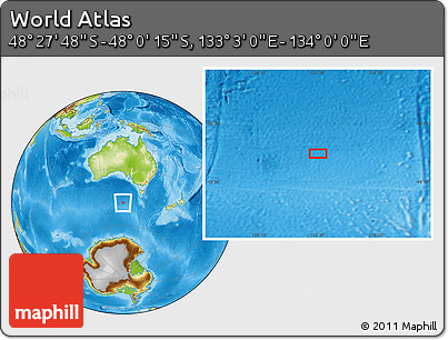 Physical Location Map of the Area around 48° 14' 2" S, 133° 31' 30" E