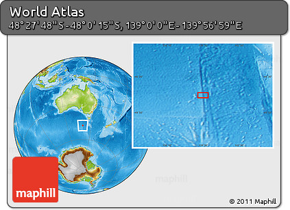 Physical Location Map of the Area around 48° 14' 2" S, 139° 28' 29" E