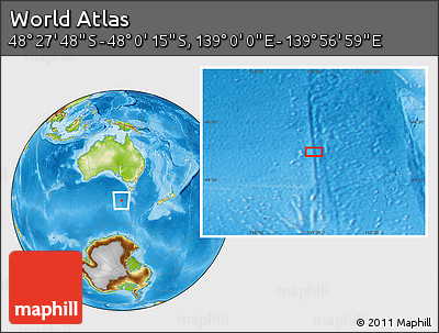 Physical Location Map of the Area around 48° 14' 2" S, 139° 28' 29" E