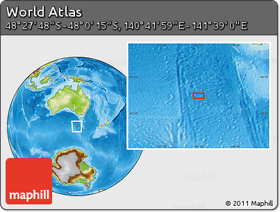 Physical Location Map of the Area around 48° 14' 2" S, 141° 10' 30" E